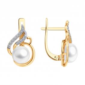 Золотые серьги SOKOLOV 792476 с фианитом и жемчугом 792476 фото