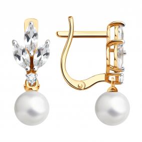 Золотые серьги SOKOLOV 792481 с жемчугом и горным хрусталём 792481 фото