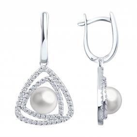 Серьги из белого золота SOKOLOV 792482-3 с фианитом и жемчугом 792482-3 фото