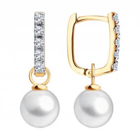 Золотые серьги-трансформеры SOKOLOV с жемчугом и фианитом 792489 792489 фото