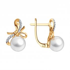 Золотые серьги SOKOLOV 792490 с фианитом и жемчугом 792490 фото
