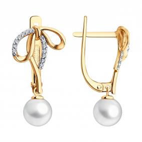 Золотые серьги SOKOLOV 792491 с фианитом и жемчугом 792491 фото