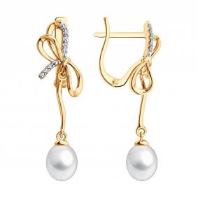 Золотые серьги SOKOLOV 792492 с фианитом и жемчугом 792492 фото