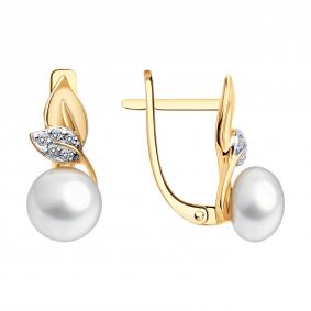 Золотые серьги SOKOLOV 792494 с фианитом и жемчугом 792494 фото