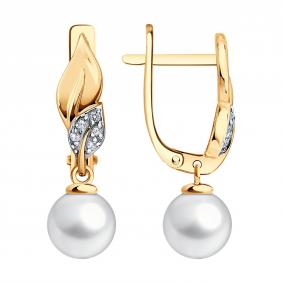 Золотые серьги SOKOLOV 792497 с фианитом и жемчугом 792497 фото
