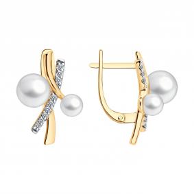 Золотые серьги SOKOLOV 792499 с фианитом и жемчугом 792499 фото