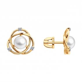 Золотые серьги SOKOLOV 792502 с фианитом и жемчугом 792502 фото