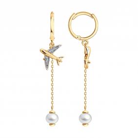 Золотые серьги SOKOLOV 792503 с фианитом и жемчугом 792503 фото