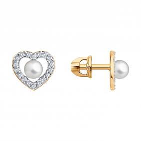 Золотые серьги SOKOLOV 792506 с фианитом и жемчугом 792506 фото