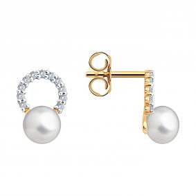 Золотые серьги SOKOLOV 792509 с фианитом и жемчугом 792509 фото
