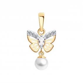 Золотая подвеска SOKOLOV 793178 с фианитом, жемчугом и горным хрусталём 793178 фото