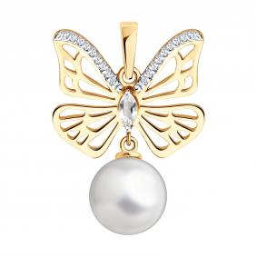 Золотая подвеска SOKOLOV 793180 с фианитом, жемчугом и горным хрусталём 793180 фото