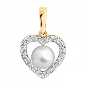 Золотая подвеска SOKOLOV 793190 с фианитом и жемчугом 793190 фото