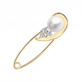 Золотая булавка SOKOLOV 794039 с фианитом и жемчугом 794039 фото