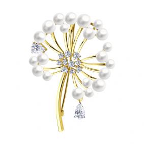 Брошь из лимонного золота SOKOLOV 794047-2 с фианитом и жемчугом 794047-2 фото