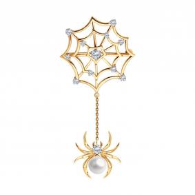 Золотая брошь SOKOLOV 794050 с фианитом и жемчугом 794050 фото