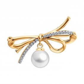 Золотая брошь SOKOLOV 794060 с фианитом и жемчугом 794060 фото