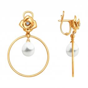 Золотые серьги SOKOLOV 8020069 с бриллиантом и жемчугом 8020069 фото