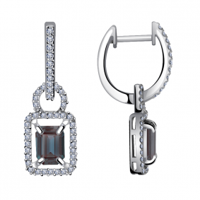 Серьги-трансформеры из белого золота Александра с бриллиантом и александритом 8020394сб 8020394сб фото