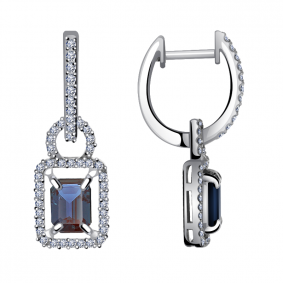 Серьги-трансформеры из белого золота Александра с бриллиантом и александритом 8020395сб 8020395сб фото