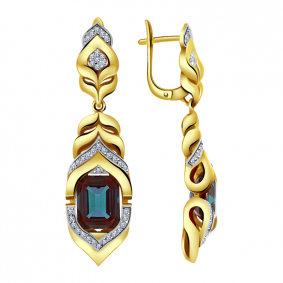 Серьги из лимонного золота Александра 8021470сл с бриллиантом и александритом 8021470сл фото