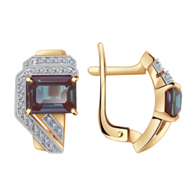 Золотые серьги Александра 8021585ск с бриллиантом и александритом 8021585ск фото