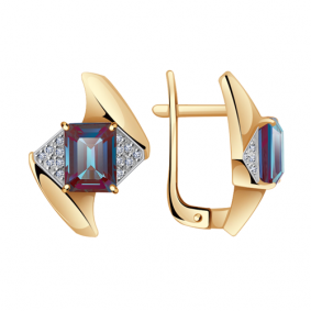 Золотые серьги Александра 8021588ск с бриллиантом и александритом 8021588ск фото