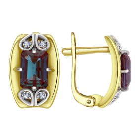 Серьги из лимонного золота Александра 8021591сбл с бриллиантом и александритом 8021591сбл фото