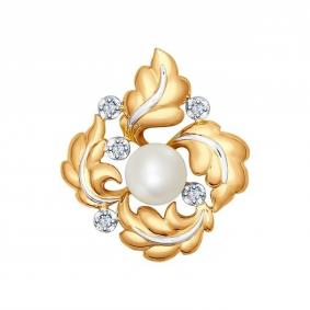 Золотая подвеска SOKOLOV 8030013 с бриллиантом и жемчугом 8030013 фото