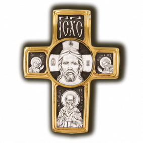 Серебряная подвеска-крест Спас нерукотворный.  Святитель Николай.  Архангел Михаил ЮЗ Елизавета 8050 8050 фото