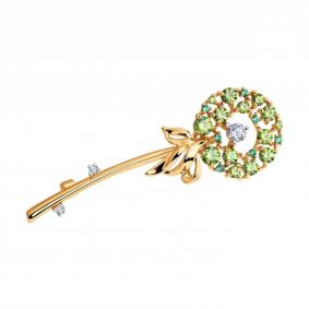 Золотая брошь SOKOLOV 81040006 с фианитом и Swarovski 81040006 фото