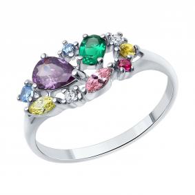 Серебряное кольцо SOKOLOV 82010015-91 с фианитом, гидротермальным изумрудом и рубиновым корундом 82010015-91 фото