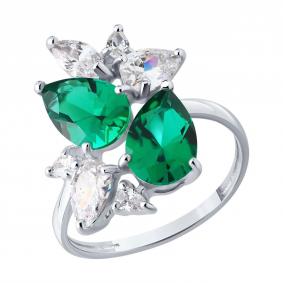 Серебряное кольцо SOKOLOV 82010017 с фианитом и изумрудом 82010017 фото