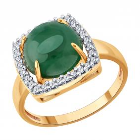 Кольцо из золочёного серебра SOKOLOV с жадеитом и фианитом 83010276 83010276 фото