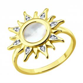 Кольцо из лимонного серебра SOKOLOV 83010292 с фианитом и перламутром 83010292 фото