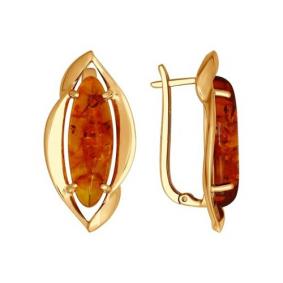 Серьги из золочёного серебра SOKOLOV 83020032 с янтарём 83020032 фото