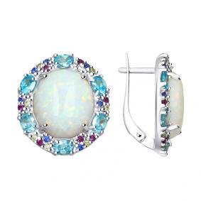 Серебряные серьги SOKOLOV 83020046 с фианитом, хризолитом и опалом 83020046 фото