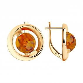 Серьги из золочёного серебра SOKOLOV 83020067-91 с янтарём 83020067-91 фото