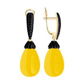 Серьги из золочёного серебра SOKOLOV 83020102 с фианитом и янтарём 83020102 фото