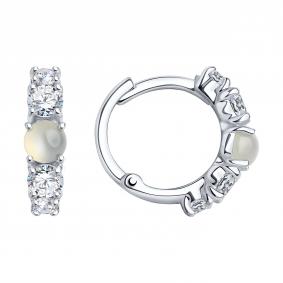 Серебряные серьги SOKOLOV 83020230 с фианитом и лунным камнем 83020230 фото