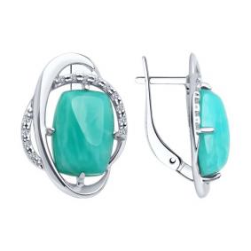 Серебряные серьги SOKOLOV 83020337 с фианитом и амазонитом 83020337 фото