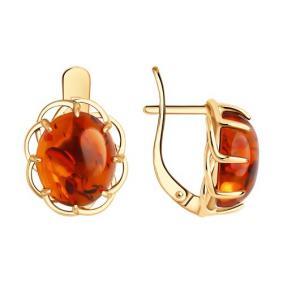 Серьги из золочёного серебра SOKOLOV 83020366 с янтарём 83020366 фото