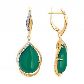 Серебряные серьги SOKOLOV 83020432 с фианитом и агатом 83020432 фото