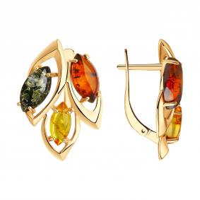 Серьги из золочёного серебра SOKOLOV 83020472 с янтарём 83020472 фото