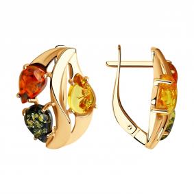 Серьги из золочёного серебра SOKOLOV 83020474 с янтарём 83020474 фото