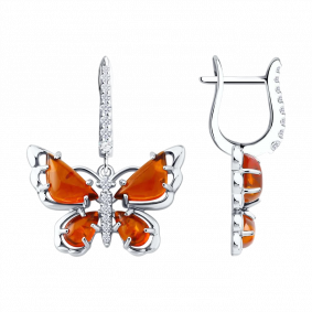 Серебряные серьги SOKOLOV 83020558 с фианитом и янтарём 83020558 фото