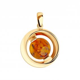 Подвеска из золочёного серебра SOKOLOV 83030023 с янтарём 83030023 фото