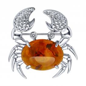 Серебряная брошь SOKOLOV 83040036 с фианитом и янтарём 83040036 фото
