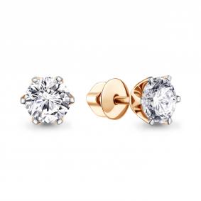 Золотые серьги AQUAMARINE 840078 с бриллиантом выращенным 840078 фото