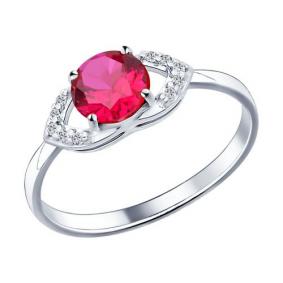 Серебряное кольцо SOKOLOV 84010008 с фианитом и рубиновым корундом 84010008 фото